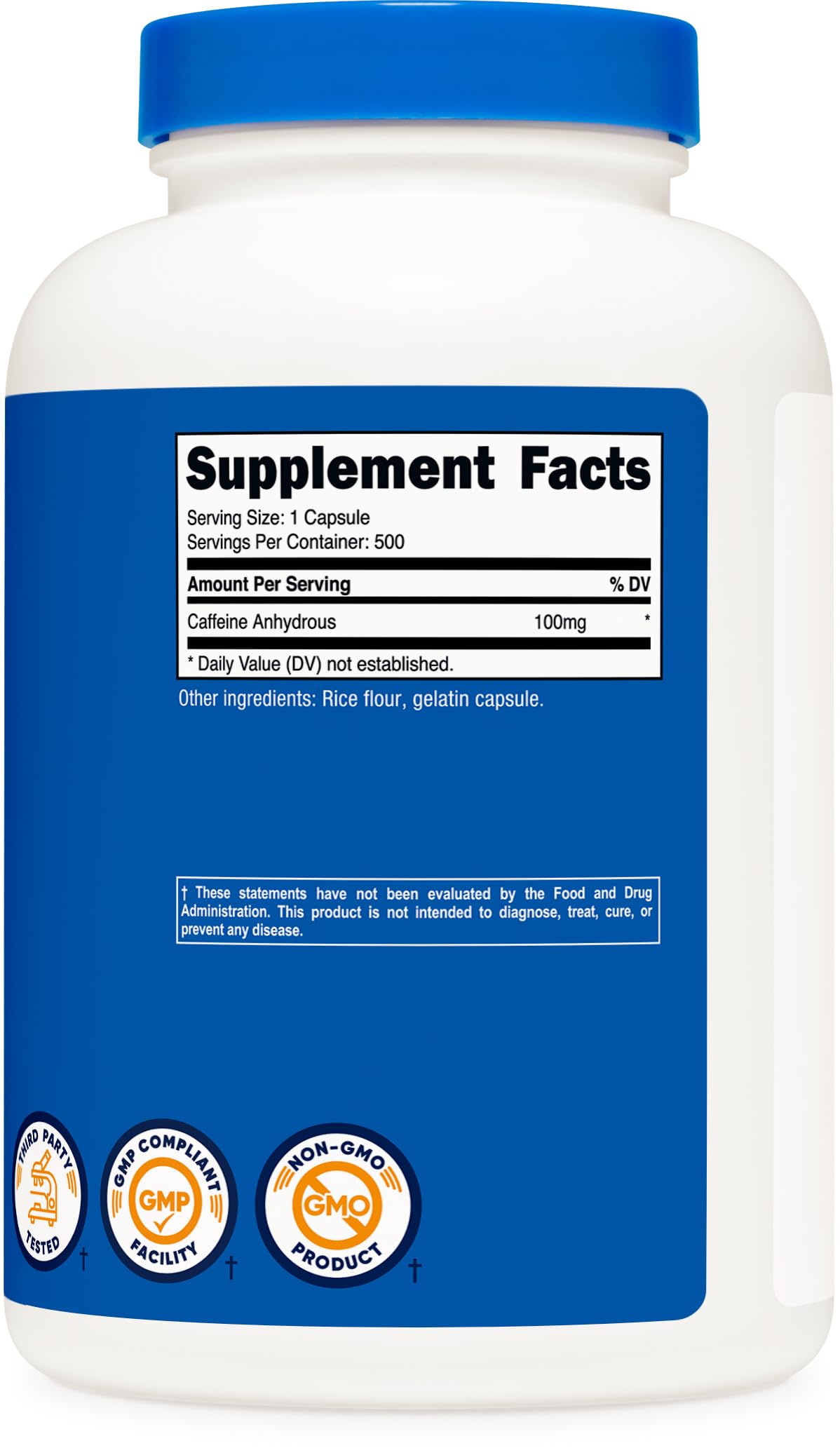 Packaging and bottle of Nutricost caffeine pills