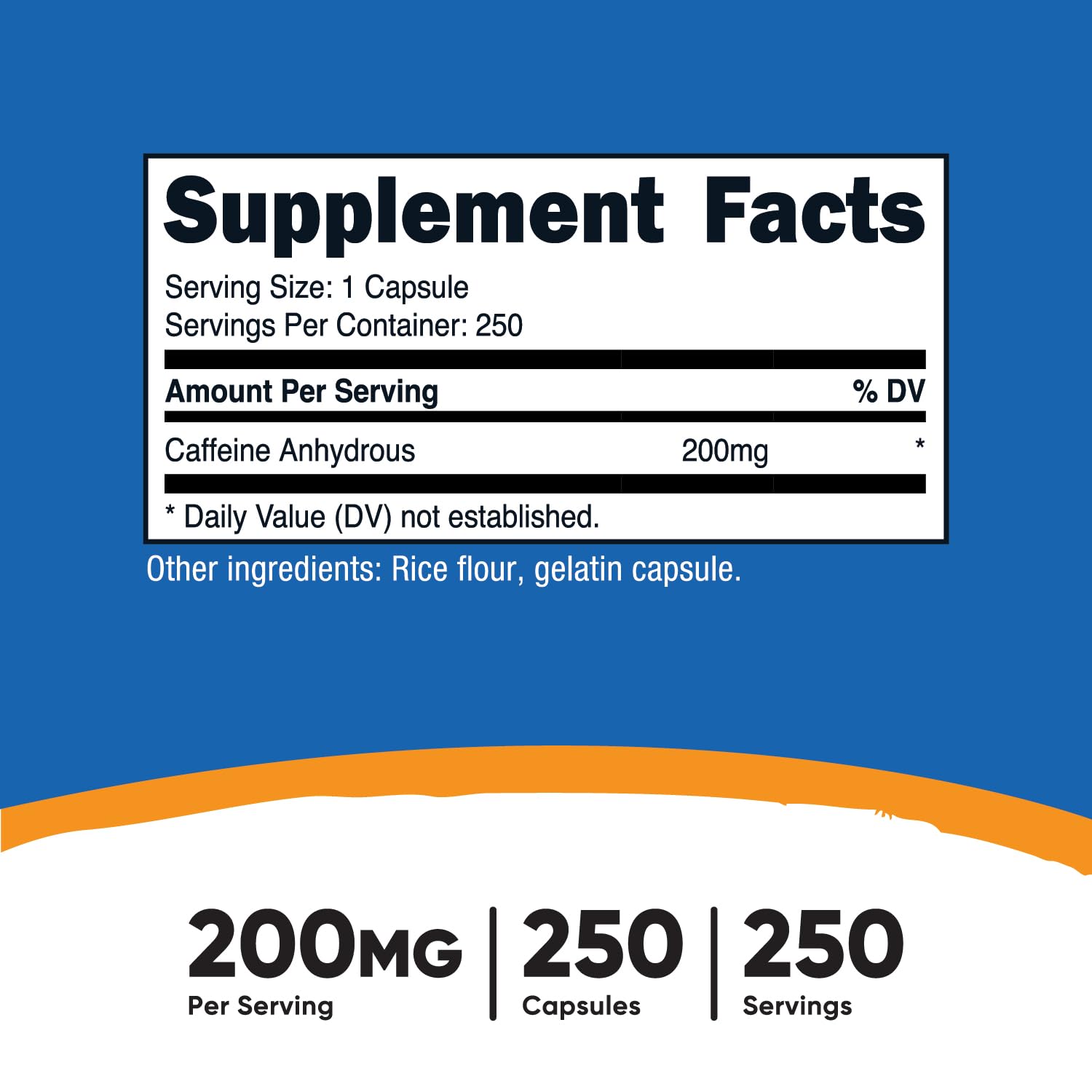Close-up of Nutricost Caffeine Pills bottle label