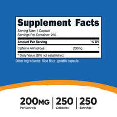 Close-up of Nutricost Caffeine Pills bottle label