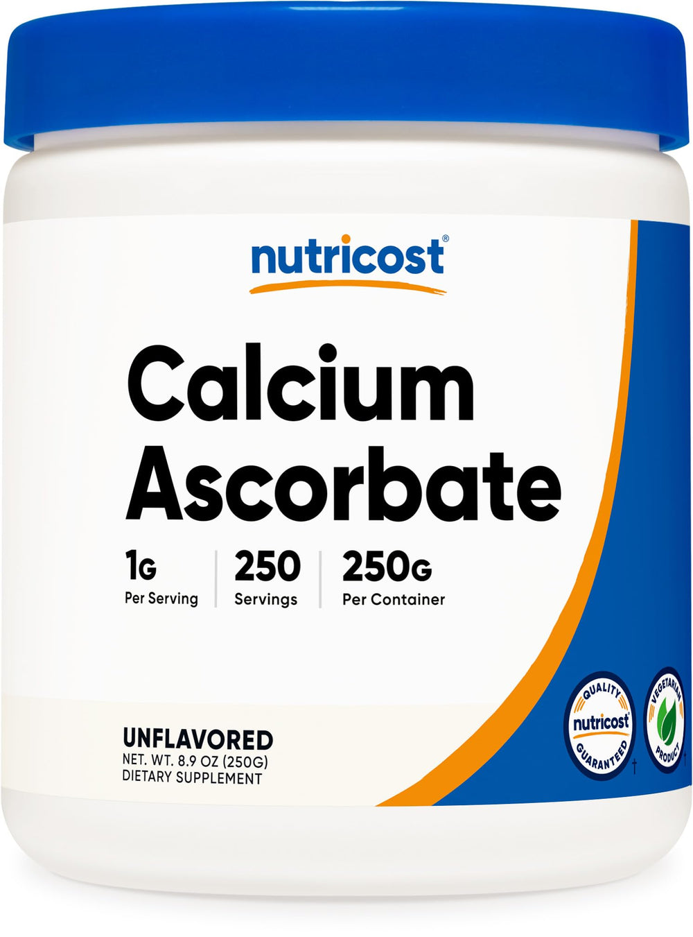 Bottle of Nutricost Calcium Ascorbate Powder 250G (Unflavored)