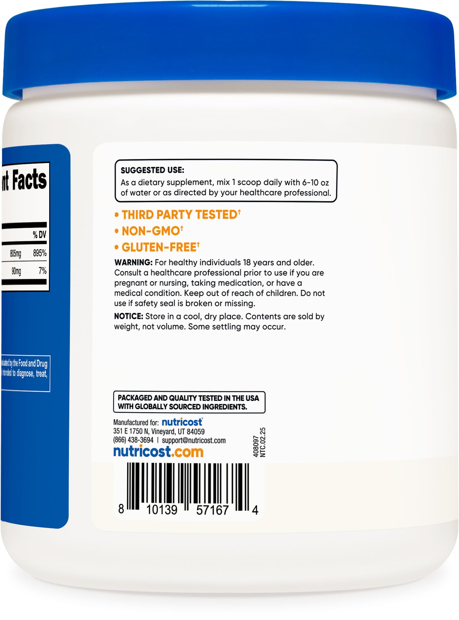 Unflavored Calcium Ascorbate powder in scoop