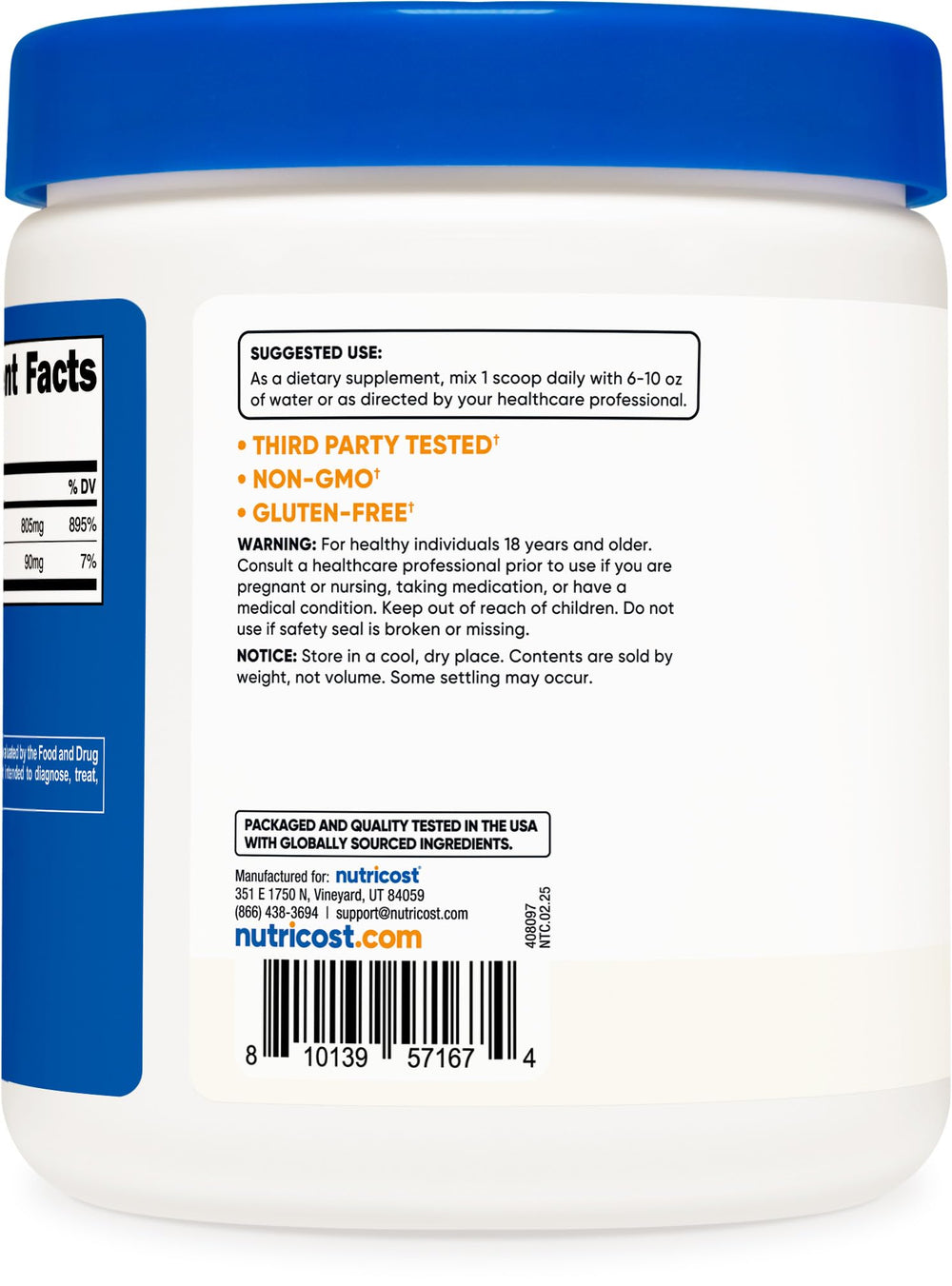 Unflavored Calcium Ascorbate powder in scoop