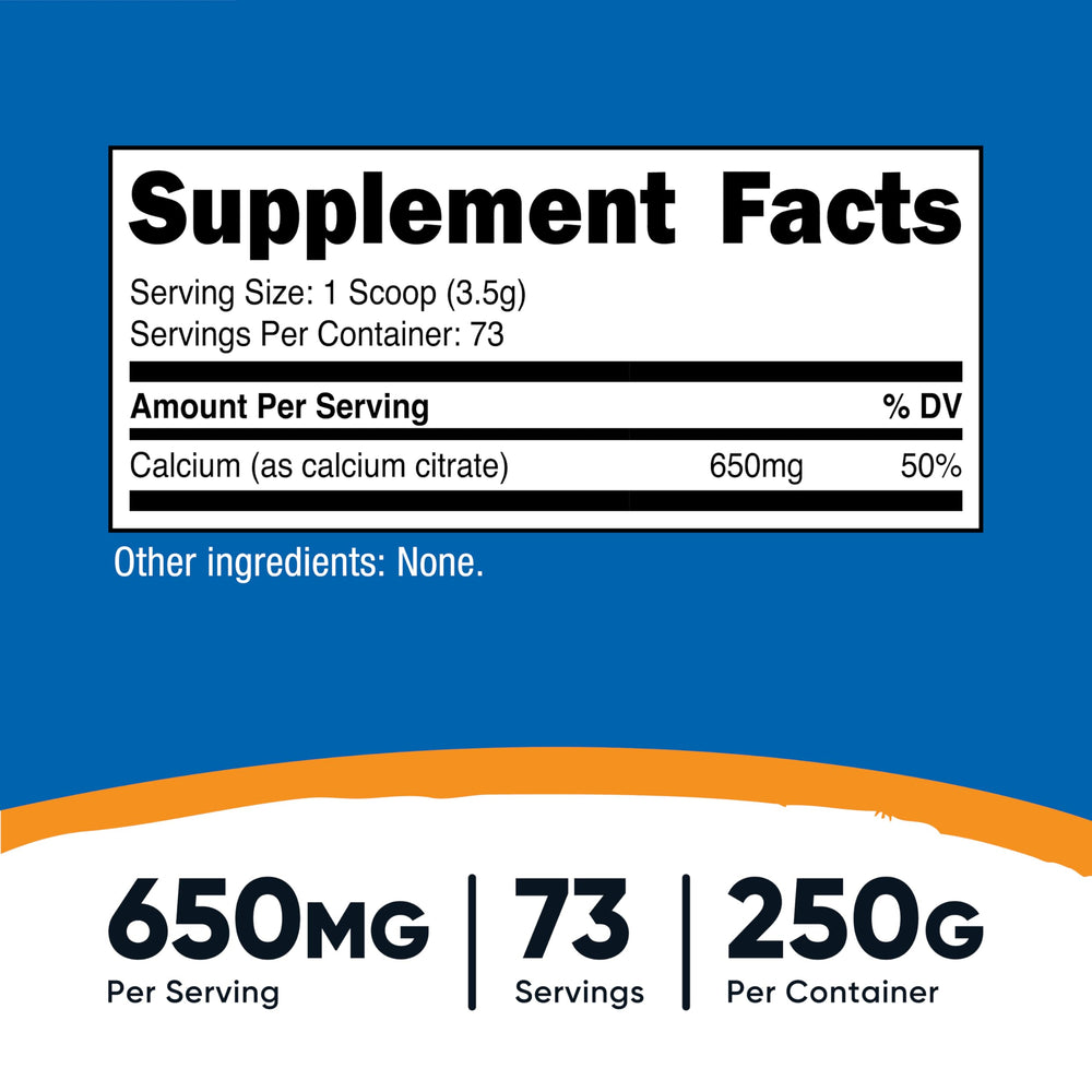 Calcium citrate powder ingredients panel