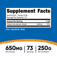 Calcium citrate powder ingredients panel