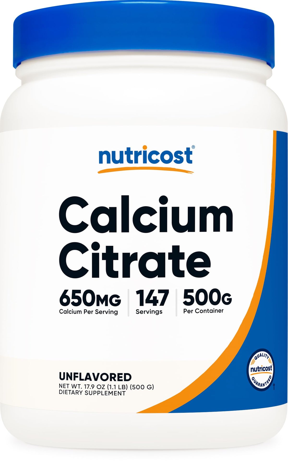 Nutricost Calcium Citrate Powder 500g bottle front view