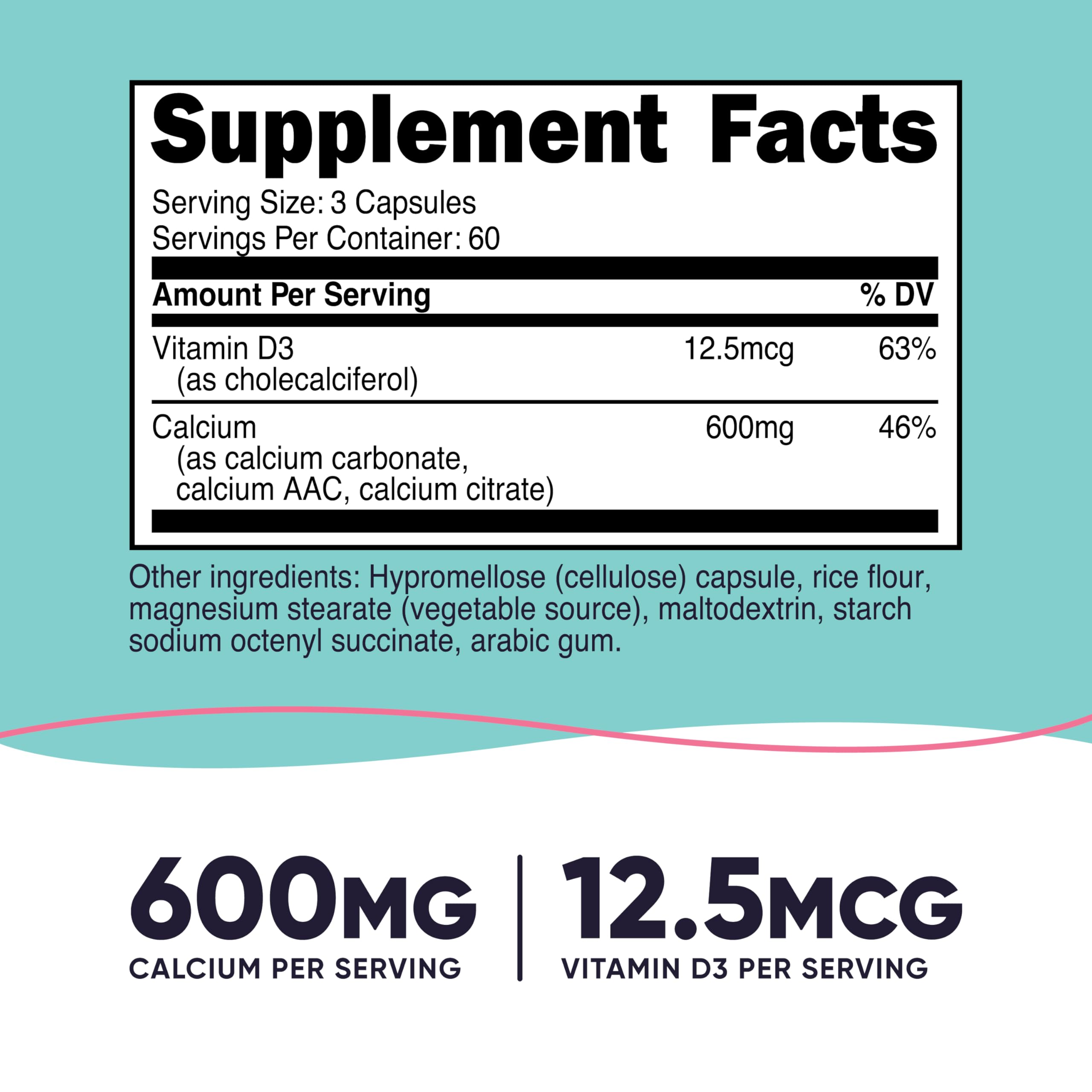 Close-up of Nutricost calcium and vitamin D3 capsules