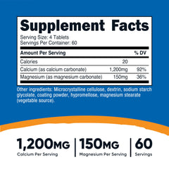 Bottle label showing 1200 mg calcium and 150 mg magnesium per serving