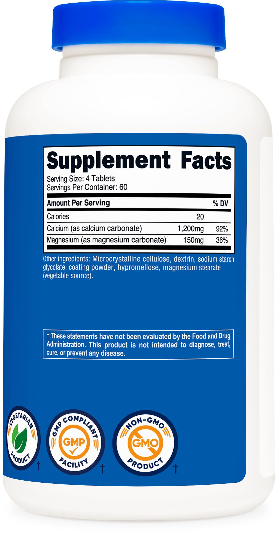 Serving size graphic showing 60 servings per bottle
