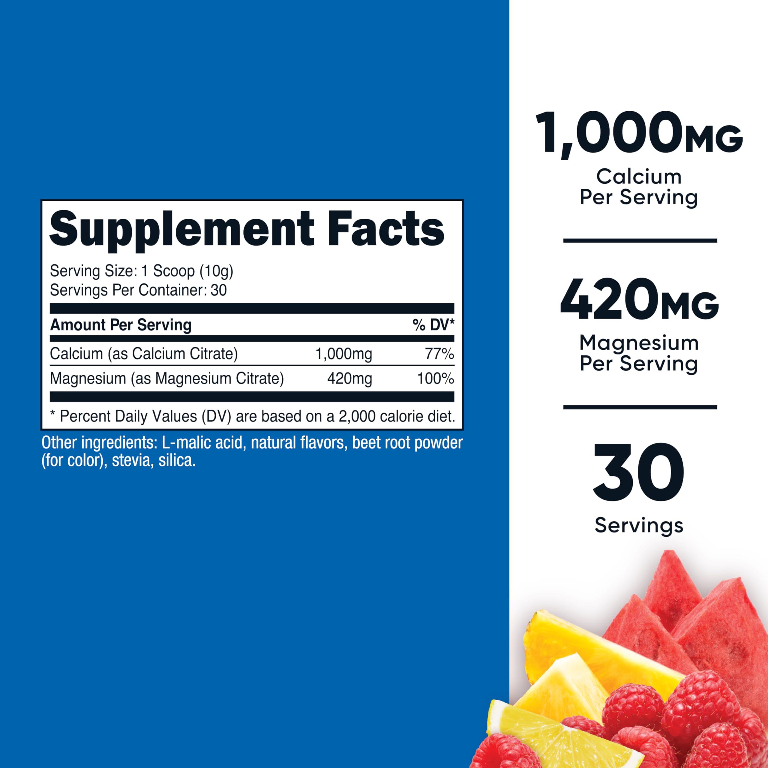 Nutricost Calcium Magnesium Powder Fruit Punch 60 Servings bottle front