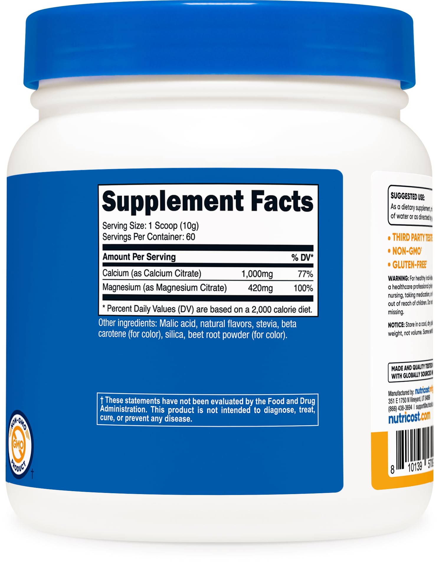 Calcium and Magnesium Powder ingredients label for Nutricost