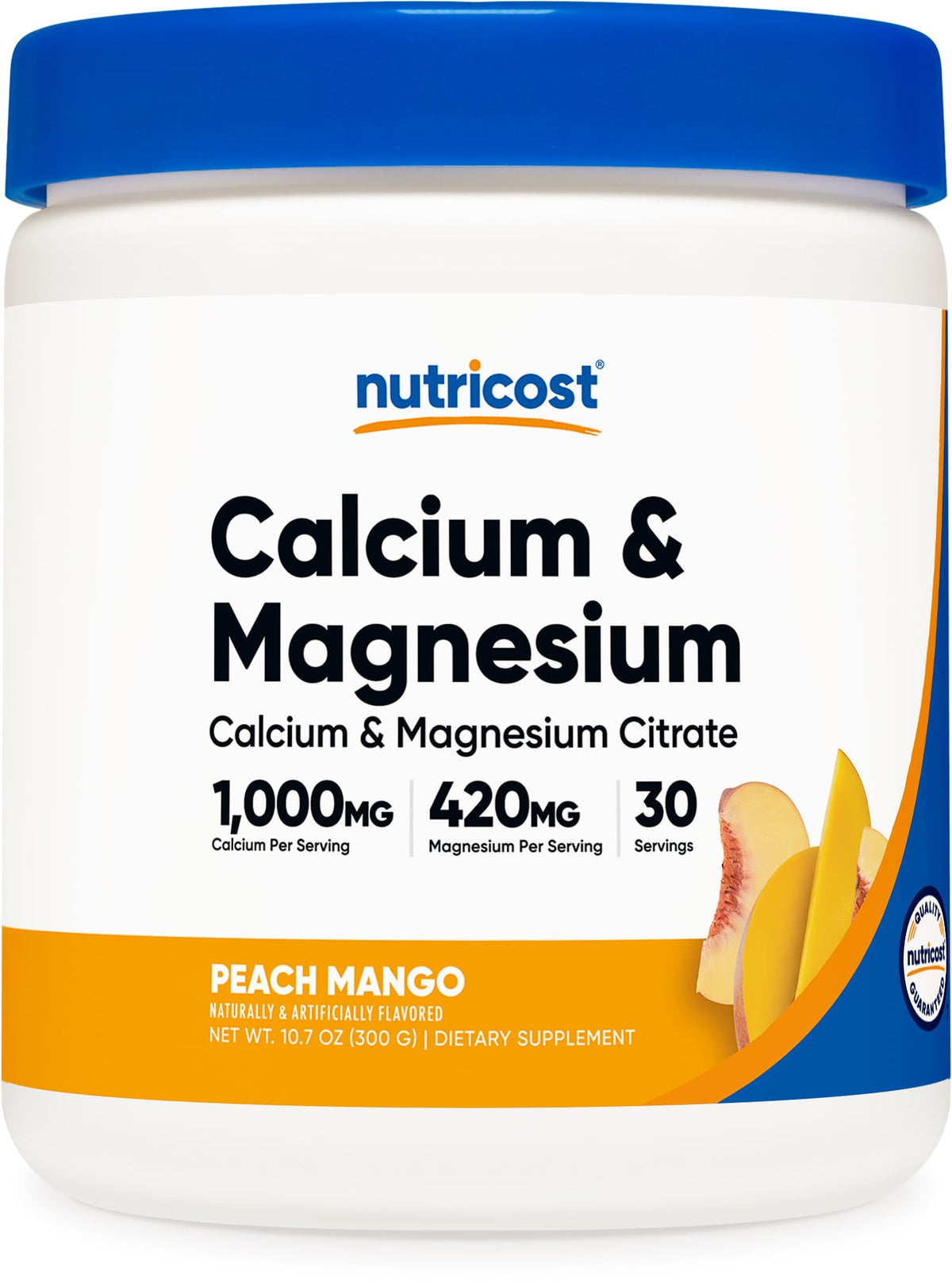 Nutricost Calcium Magnesium Powder Peach Mango flavor, 30 servings