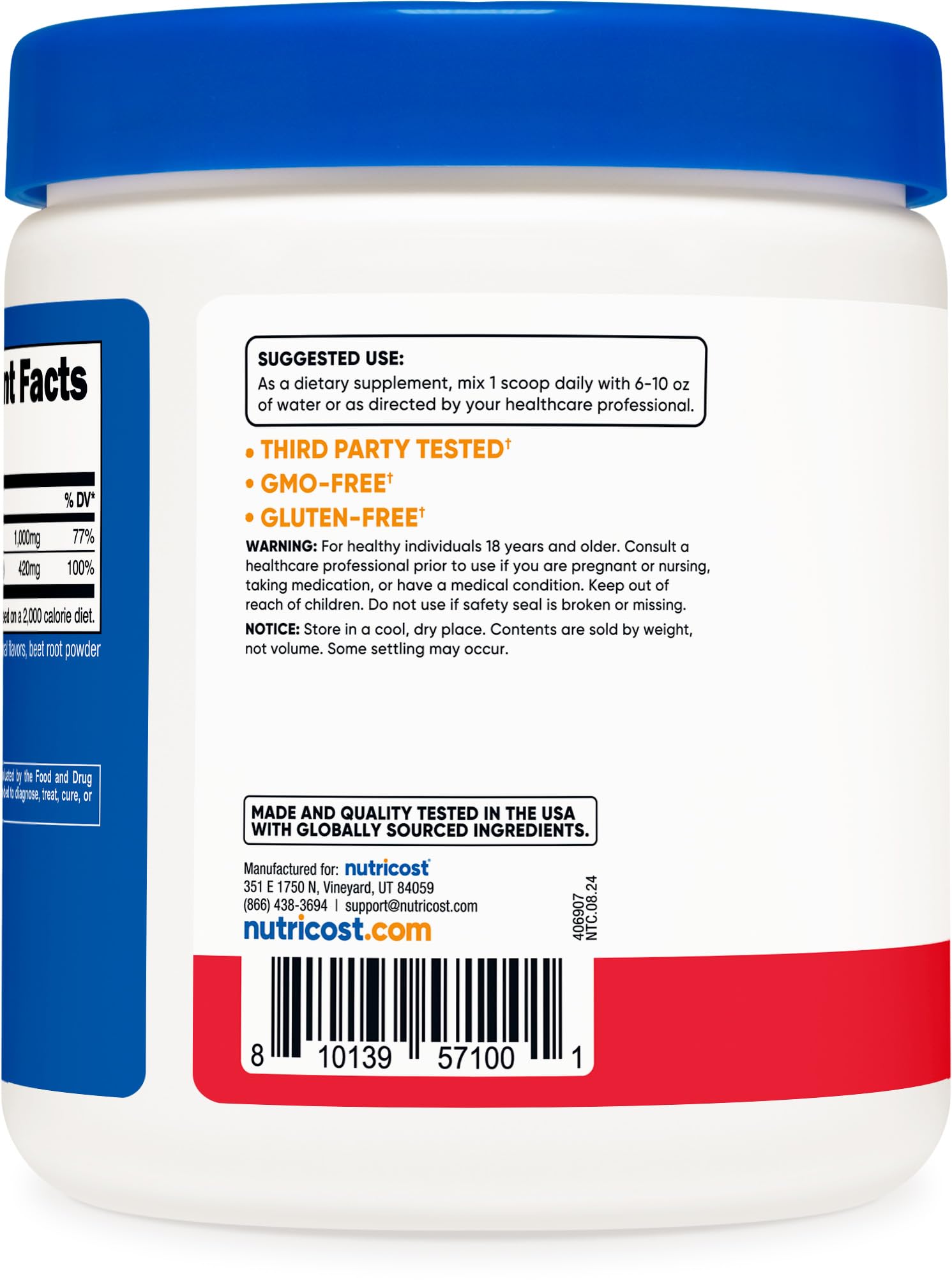 Nutricost Calcium Magnesium Powder Peach Mango 60 Servings bottle front