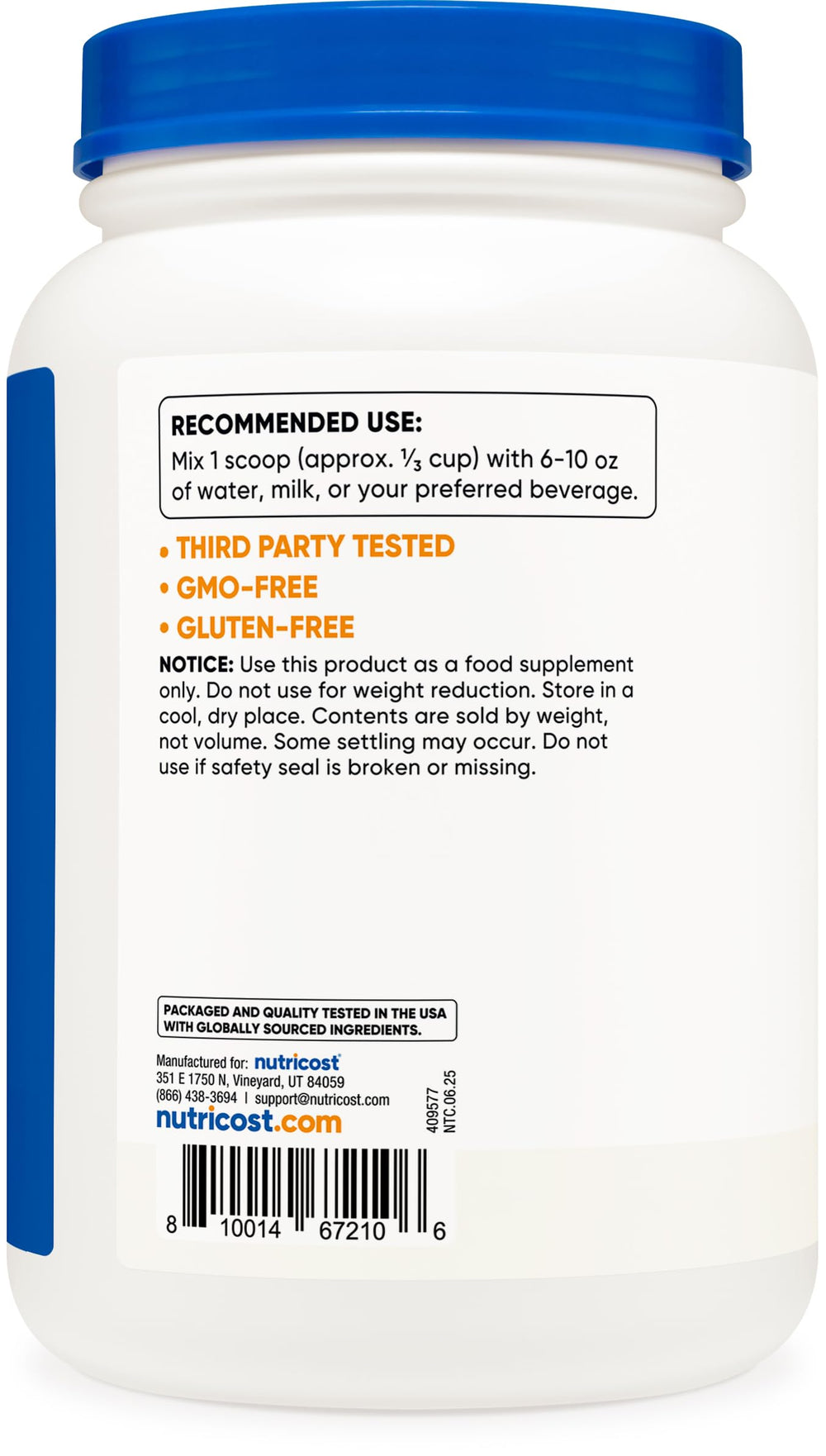 Serving scoop with 30 servings per bottle