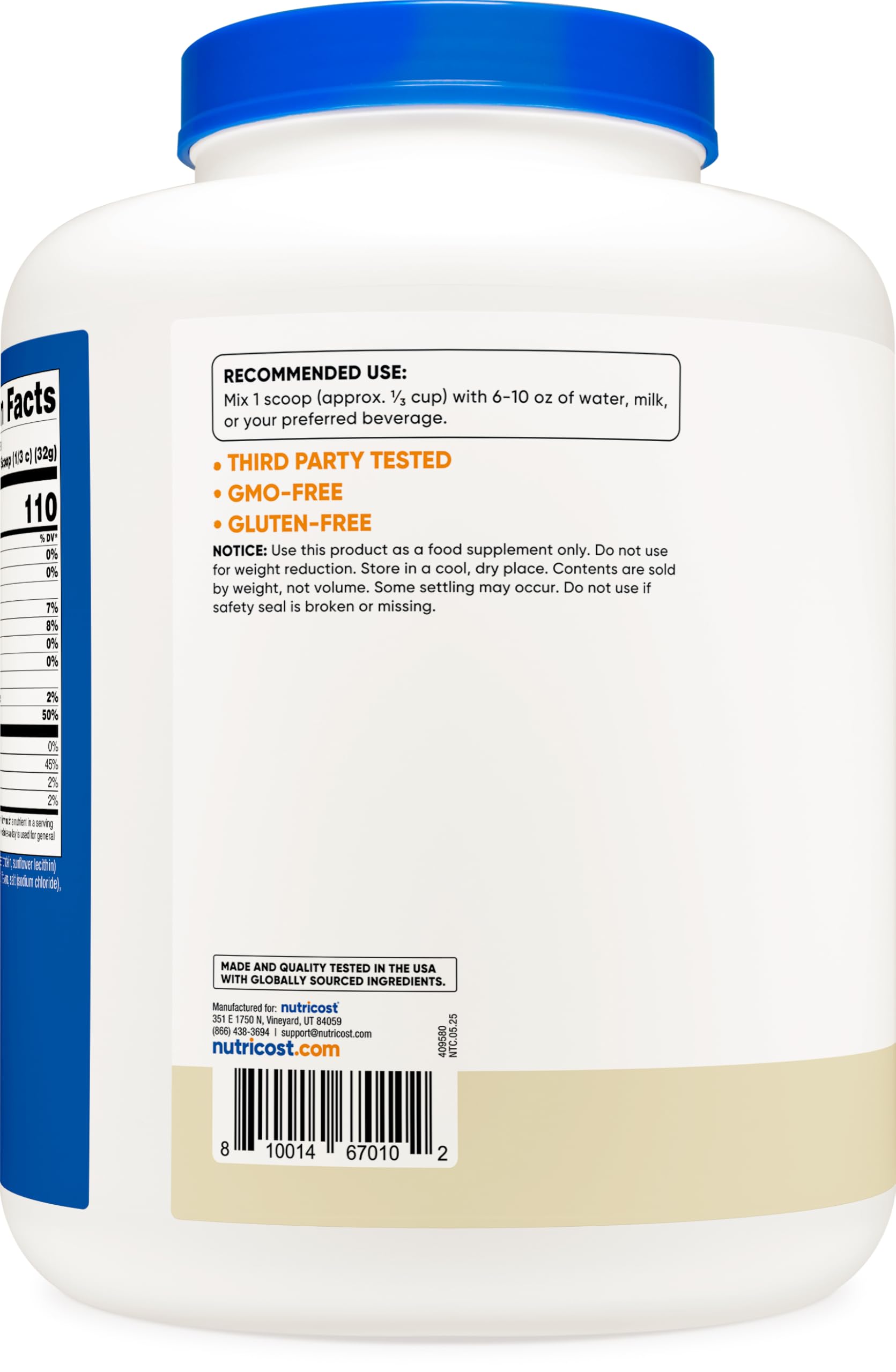 5 lb vanilla casein protein powder container