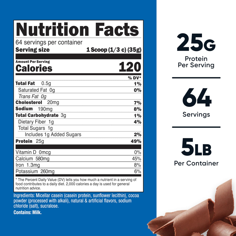 Close-up of Nutrition Facts panel on Nutricost Casein Protein Powder