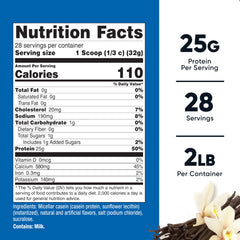 Nutrition facts panel for Nutricost Casein Vanilla