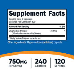 Close-up of Nutricost Chamomile 750mg capsules
