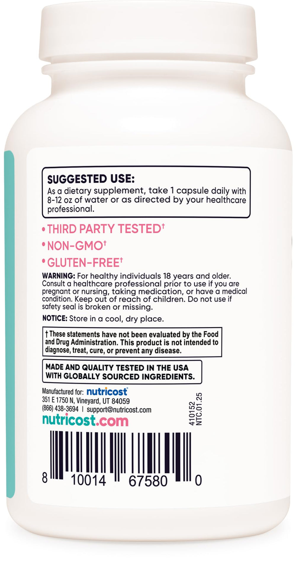 Vegetarian, Non-GMO and Gluten Free icons for Nutricost Chasteberry