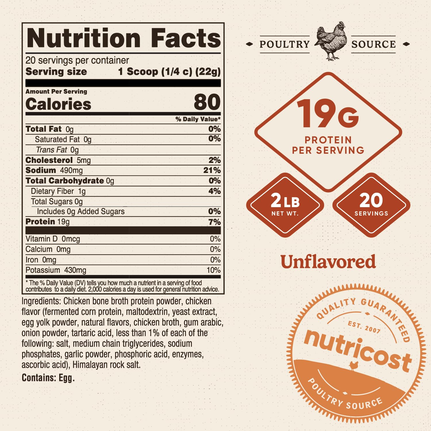 Nutricost Chicken Bone Broth Protein scoop for quick savory boosts in recipes.