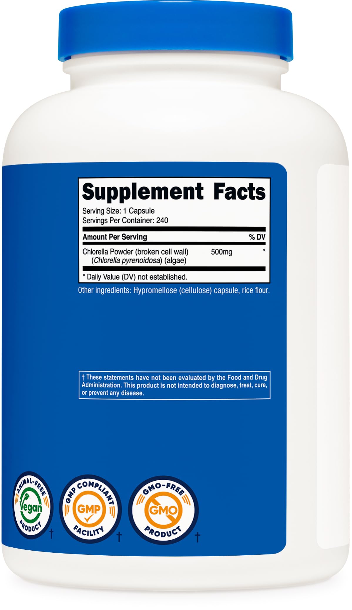 Nutricost Chlorella bottle with 240 capsules