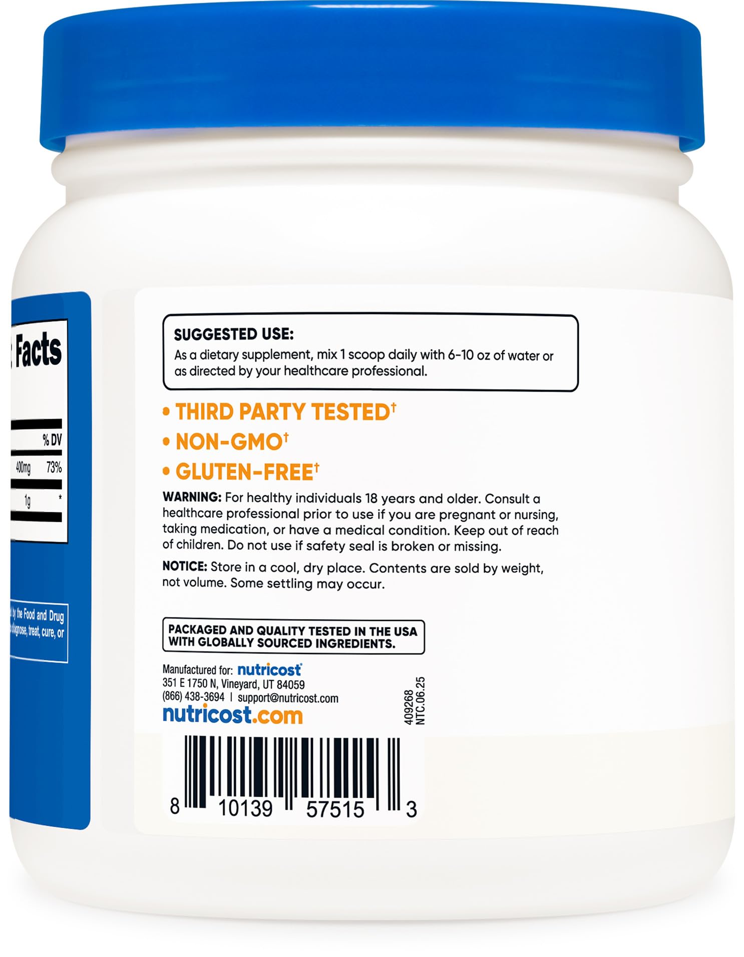 Nutrition facts for Nutricost Choline Bitartrate 500g