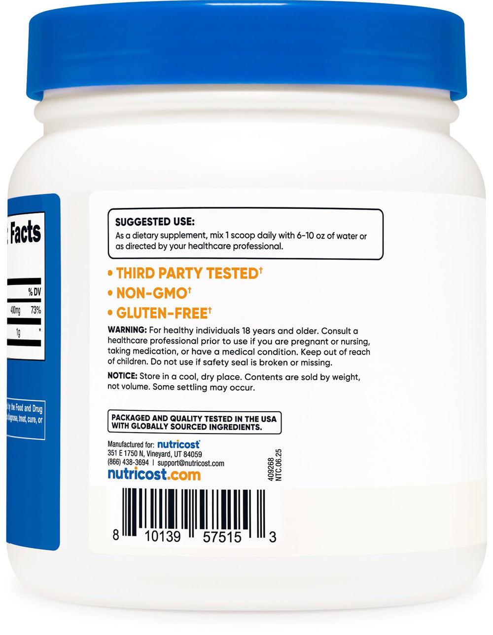 Close-up of Nutricost Choline Bitartrate powder