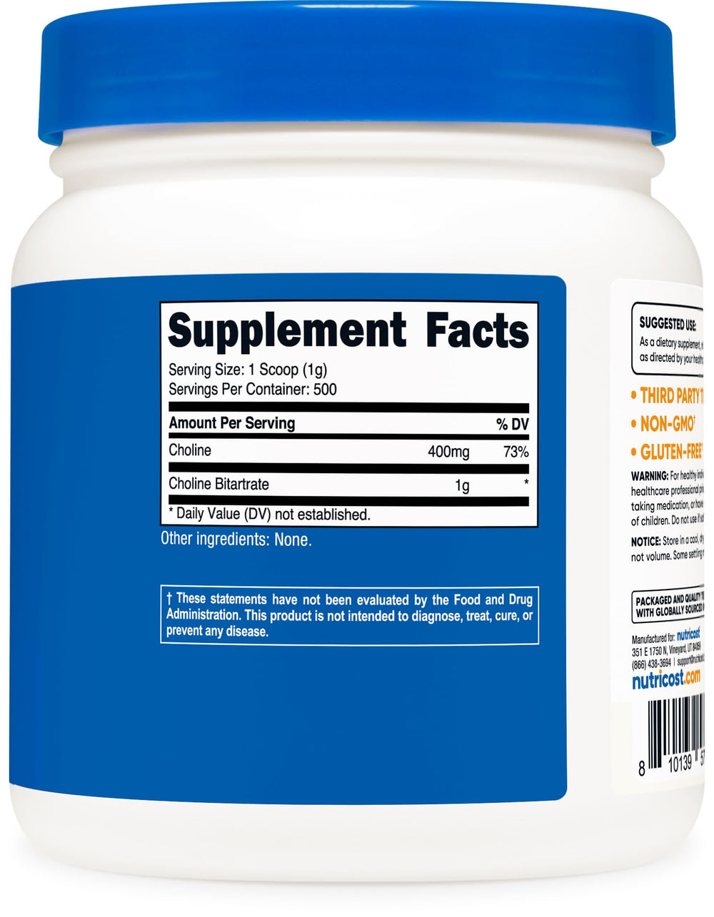 Scoop included with Nutricost Choline Bitartrate powder