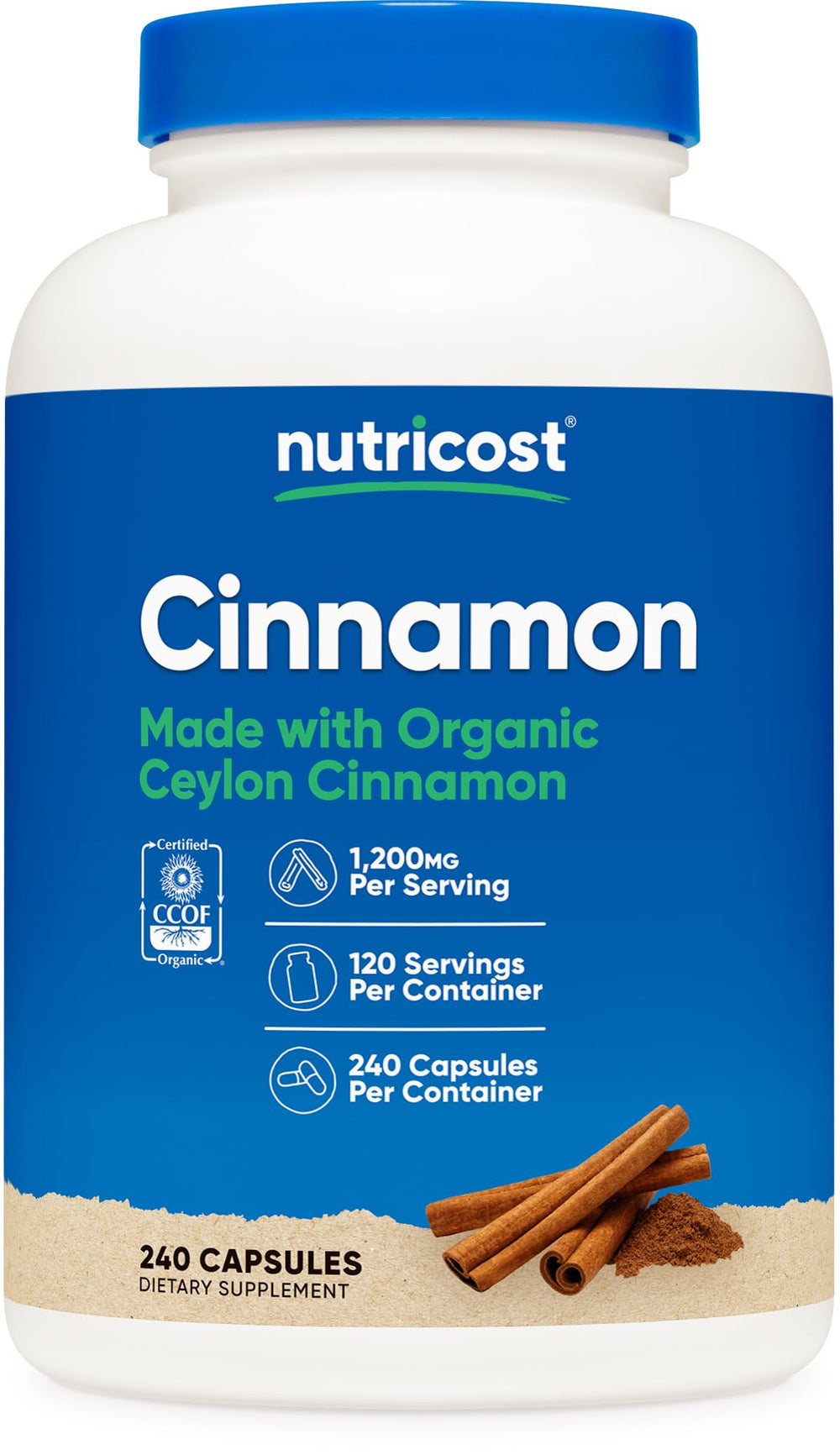 Nutricost Cinnamon Capsules bottle with 240 capsules