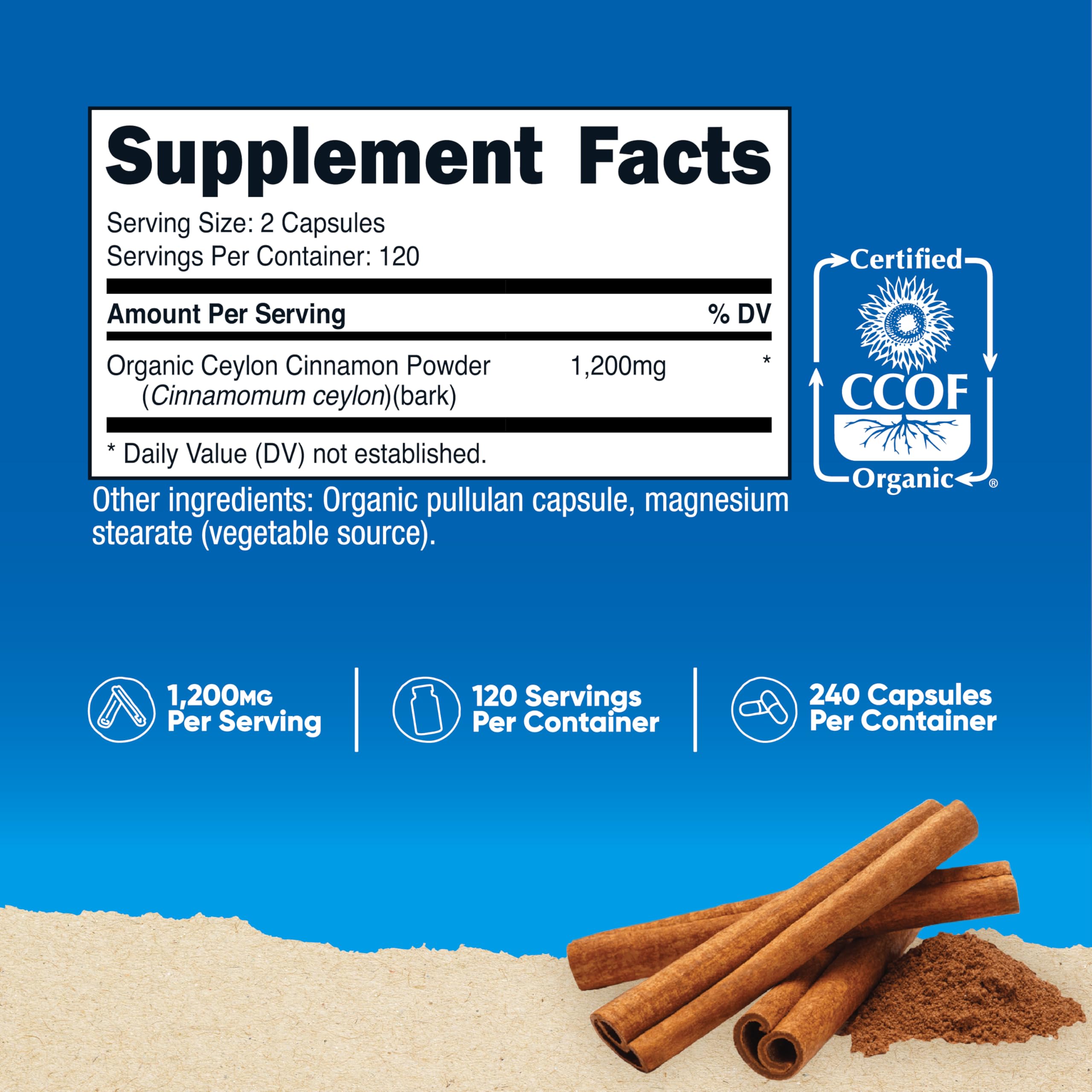 Close-up of Nutricost Cinnamon Capsules packaging