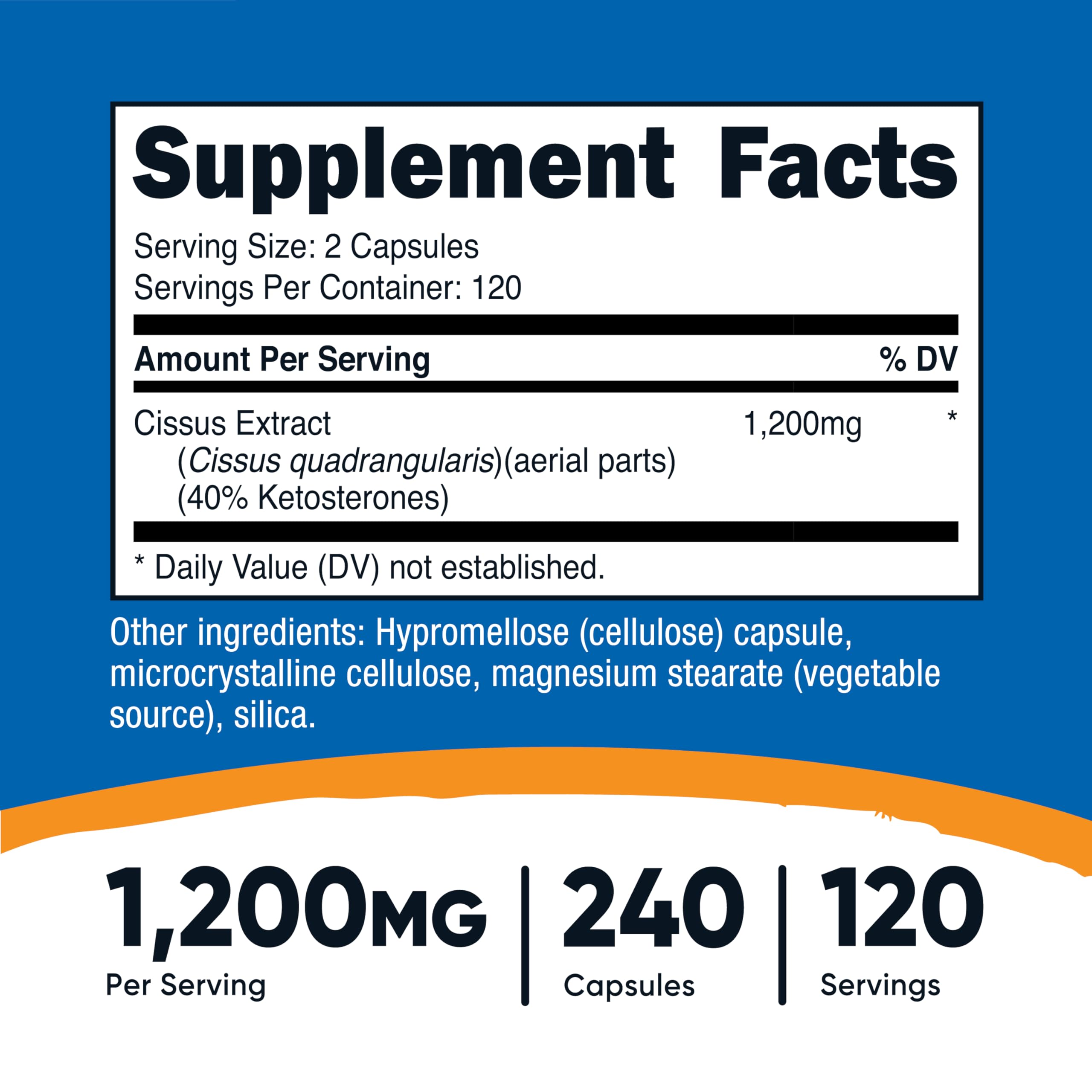 Each capsule contains 600 mg Cissus Quadrangularis