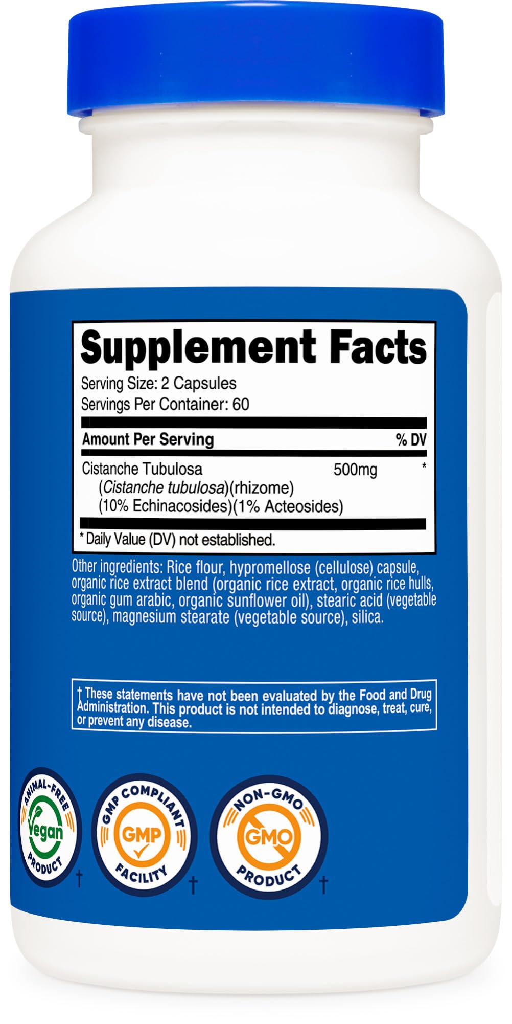 Nutricost Cistanche Tubulosa packaging with NSF and GMP certifications