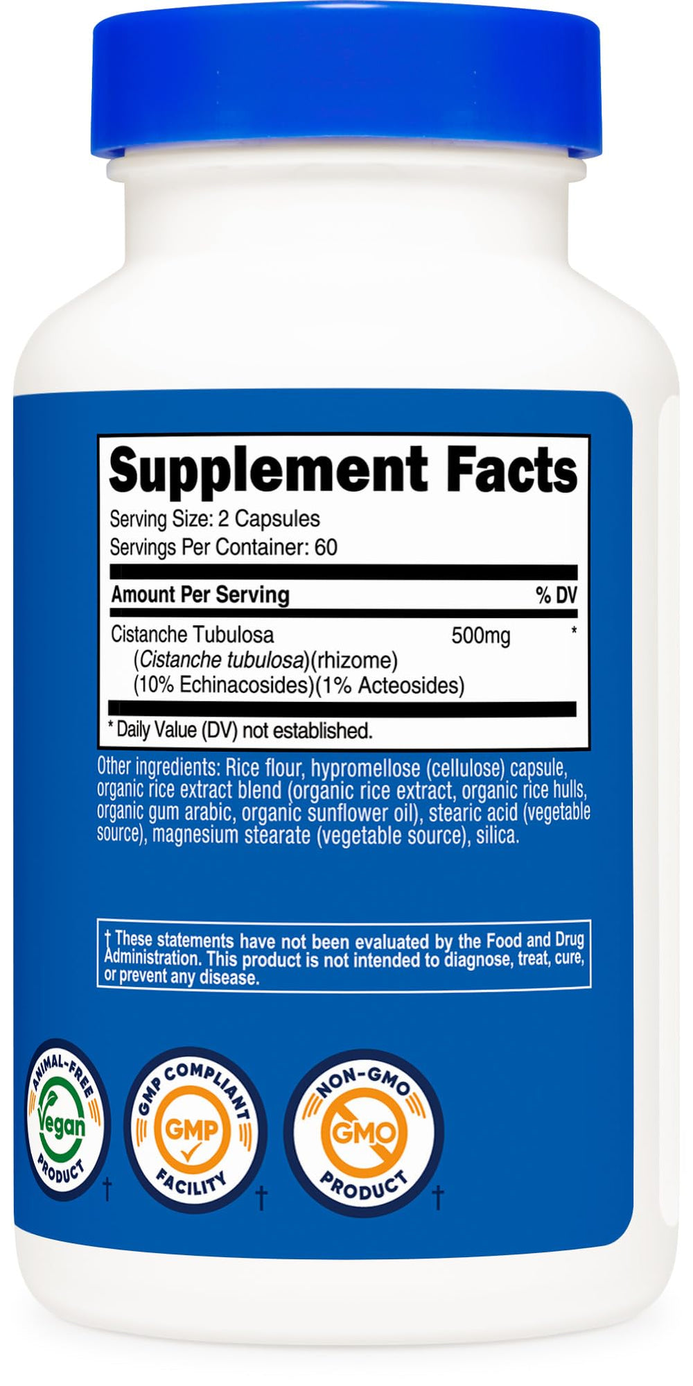 Nutricost Cistanche Tubulosa packaging with NSF and GMP certifications