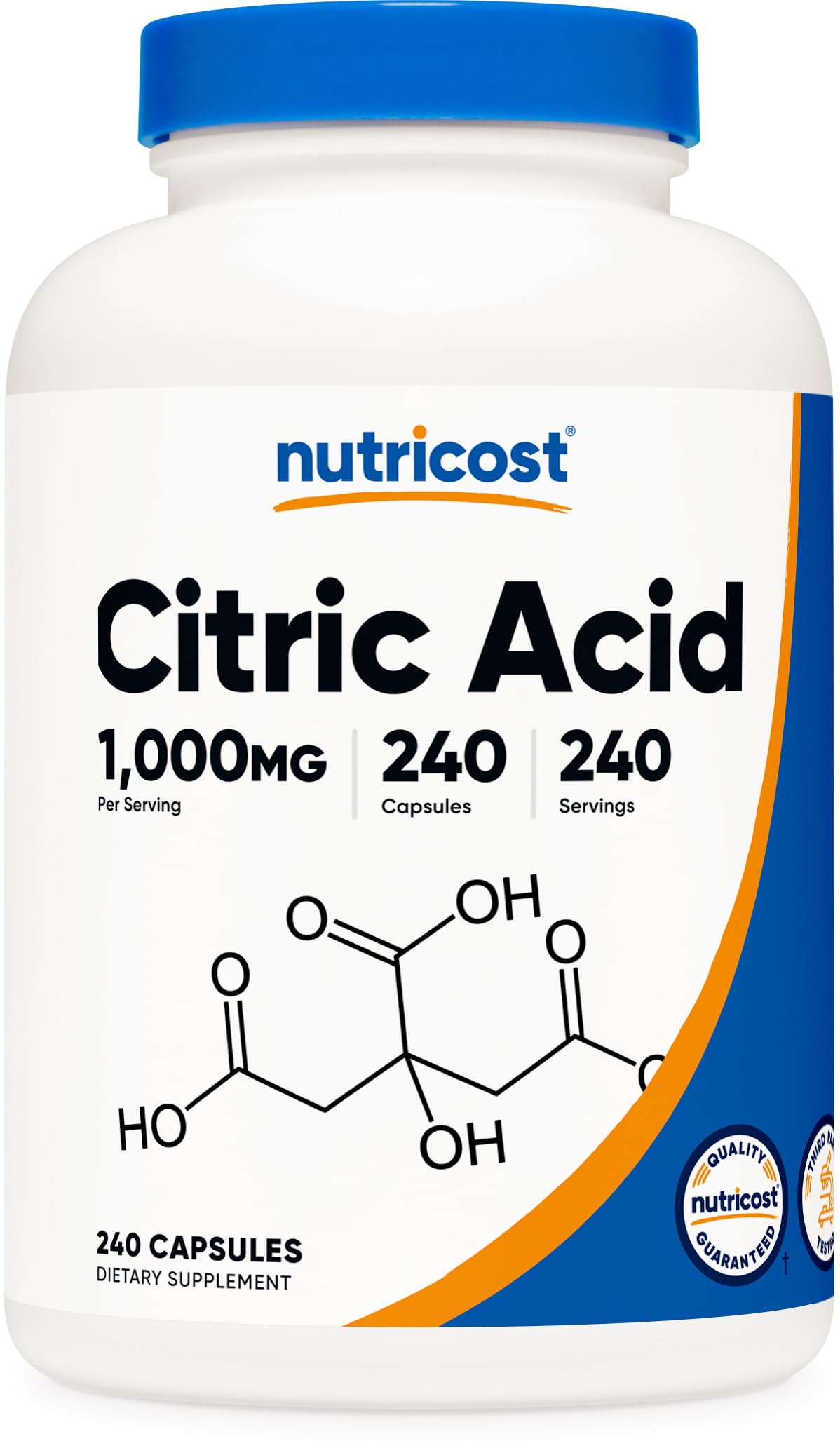 Nutricost Citric Acid 1000mg bottle front view