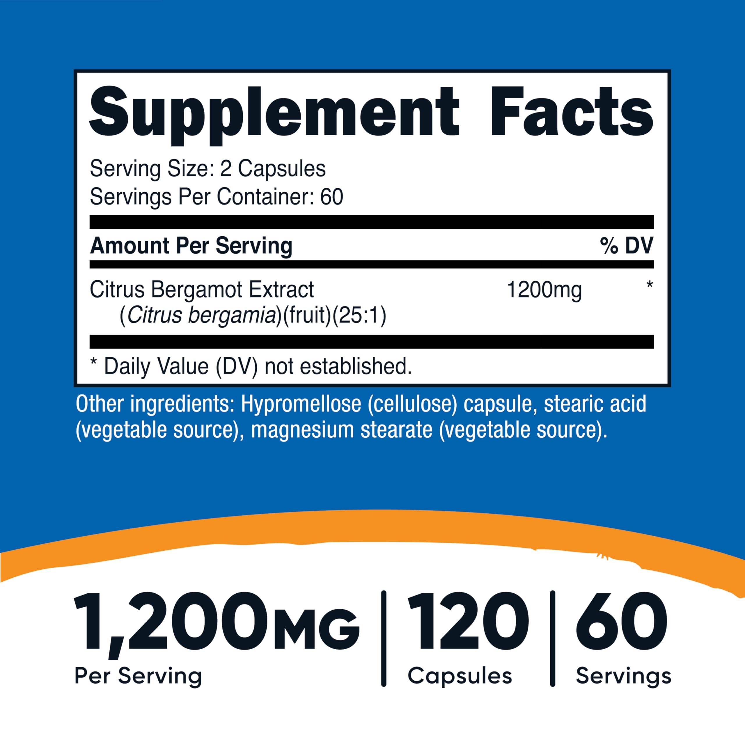 Nutricost Citrus Bergamot Capsules bottle close-up showing 1200mg per serving