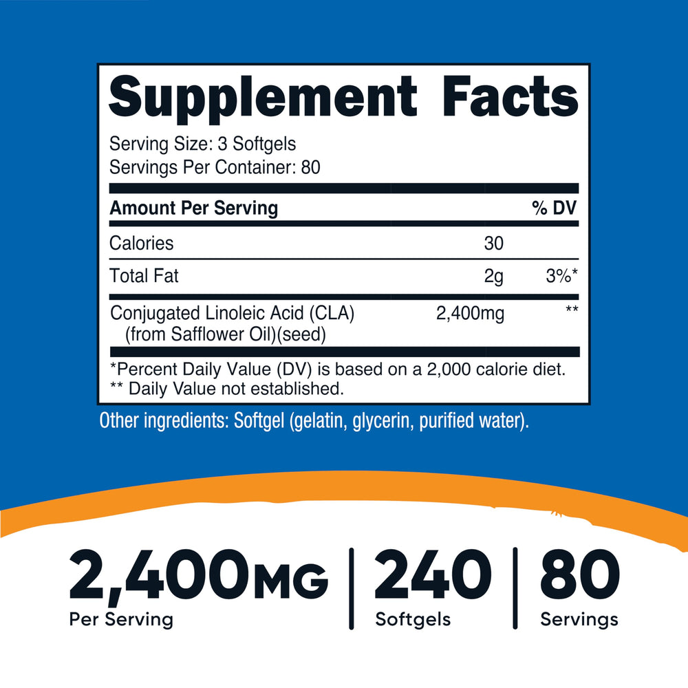 Softgel capsules of Nutricost CLA 800mg