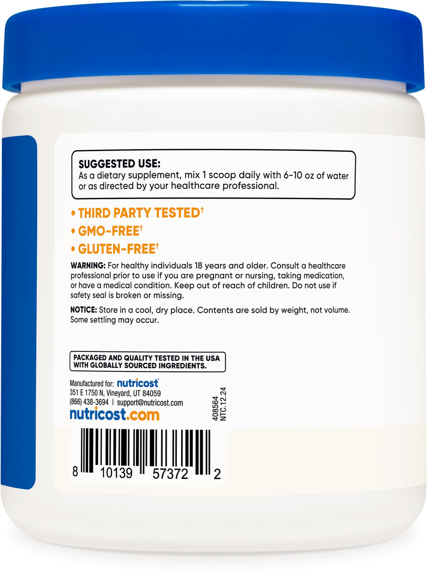 Nutrition facts panel for Nutricost CLA powder