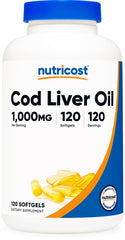 Bottle of Nutricost Cod Liver Oil 1000mg - 120 Softgels