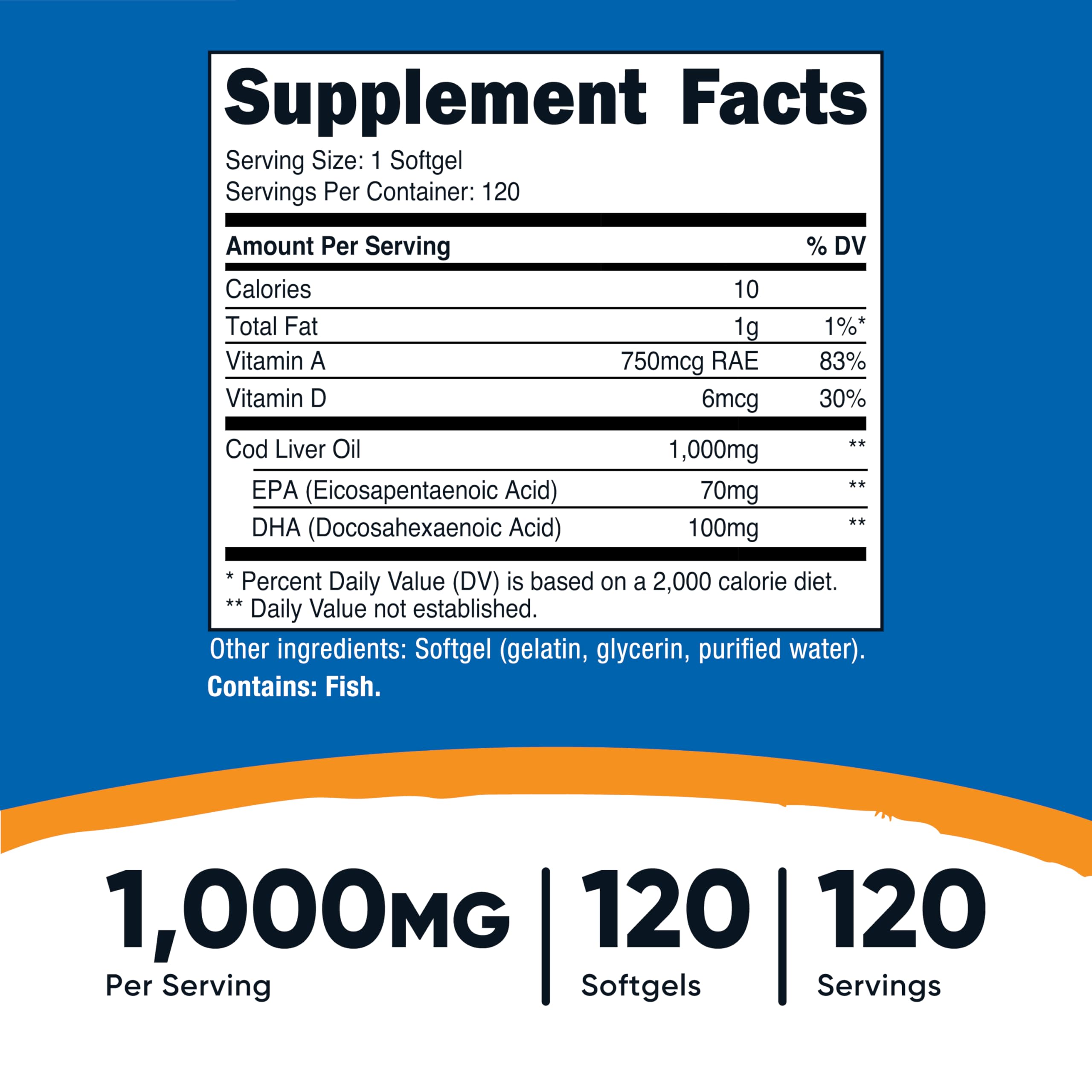 Close-up of Nutricost Cod Liver Oil softgel capsule