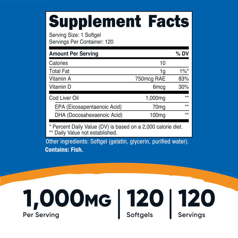 Close-up of Nutricost Cod Liver Oil softgel capsule