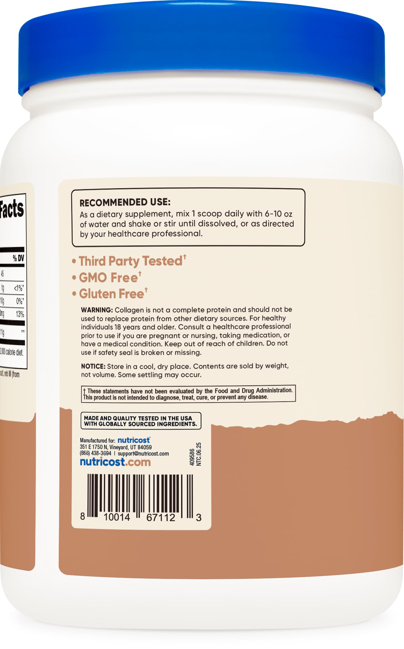 Grass-fed bovine collagen hydrolysate packaging and label