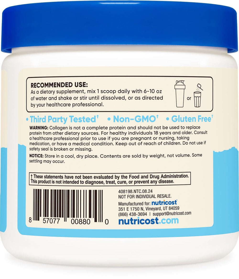 Nutricost label highlighting grass-fed, gluten-free and non-GMO