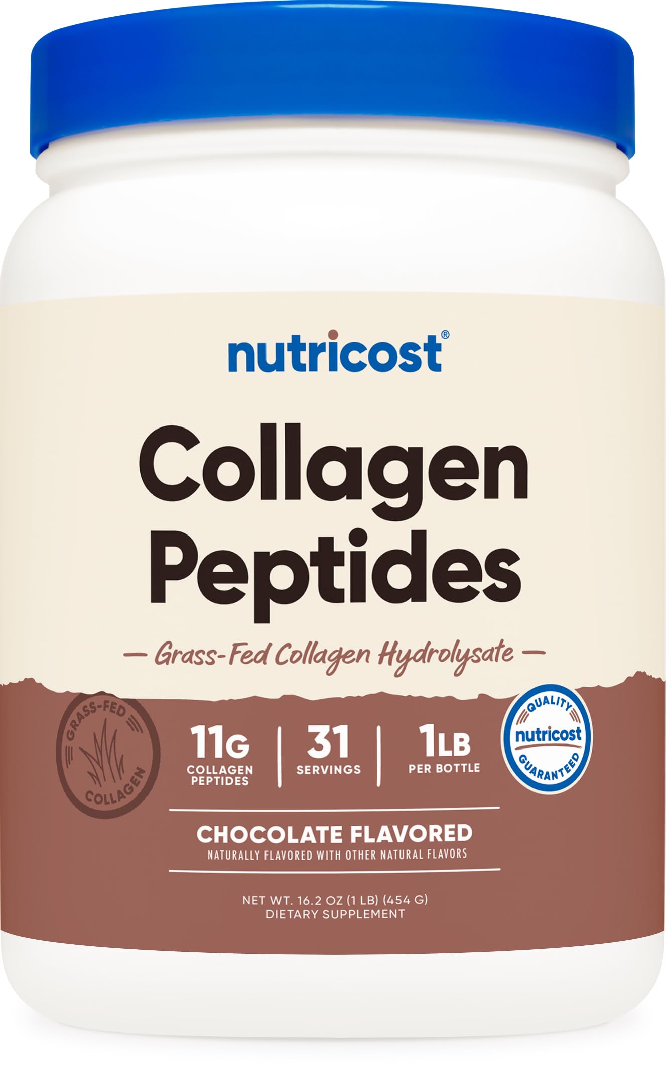 Nutricost Collagen Peptides Powder 1lb chocolate front view