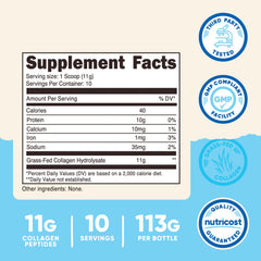 Back label of Nutricost Collagen Peptides Powder 4 oz Unflavored