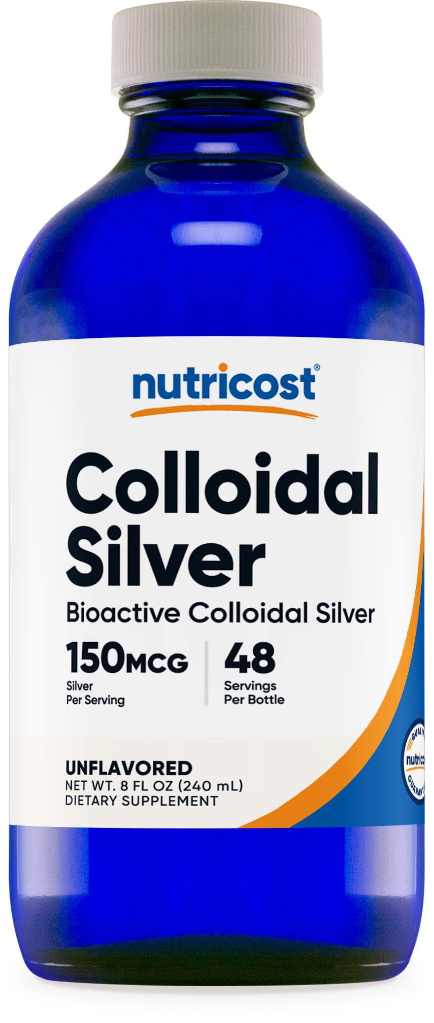 Nutricost Colloidal Silver 8oz bottle in cobalt blue glass