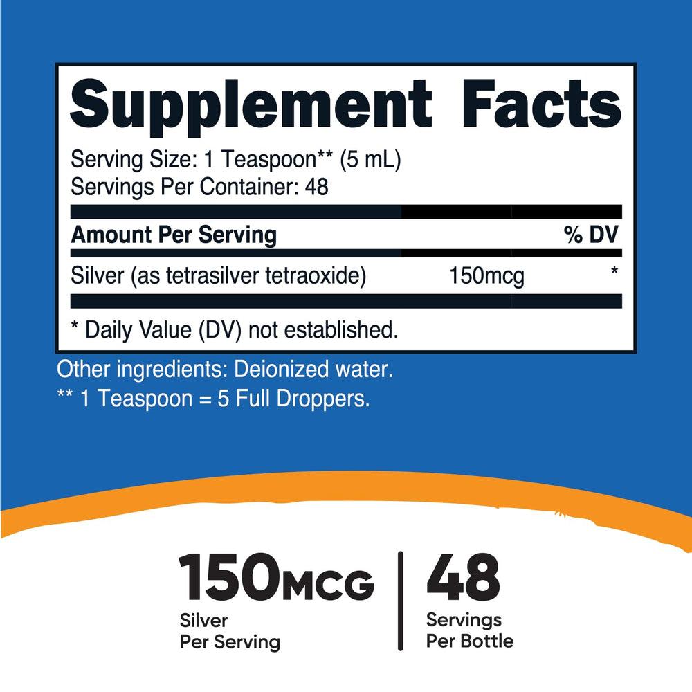 Close-up of Nutricost colloidal silver 8oz bottle label