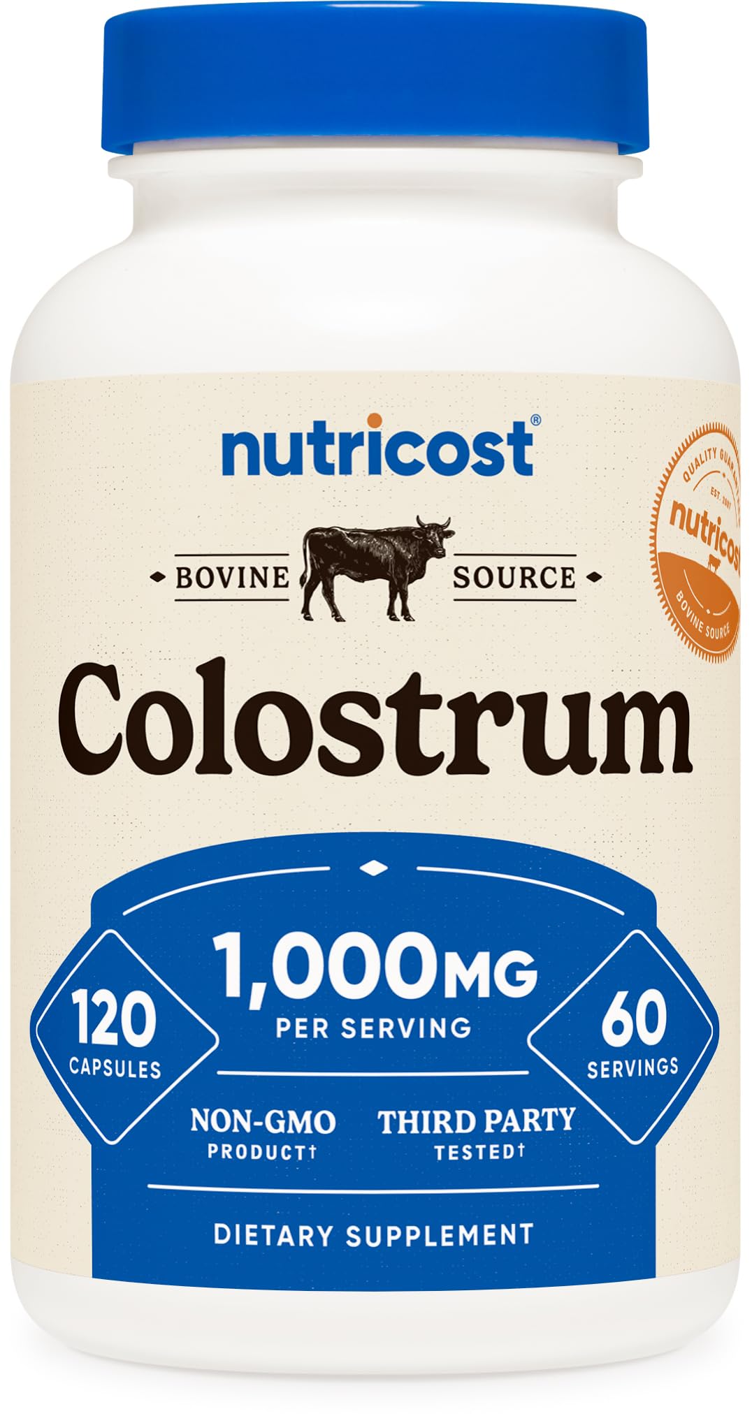 Nutricost Colostrum 1000mg bottle with 120 capsules label