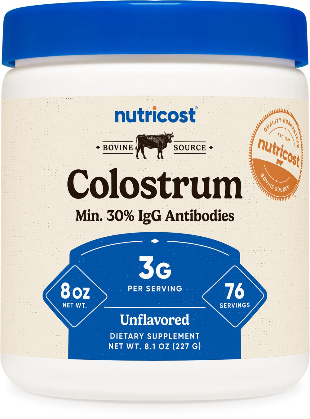 Nutricost Colostrum Powder 8oz front label