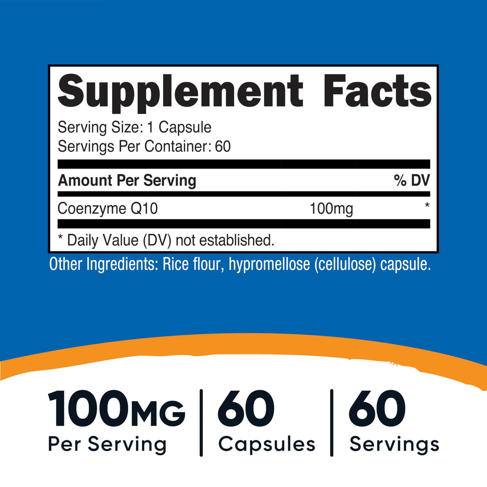 Close-up of Nutricost CoQ10 100mg capsules