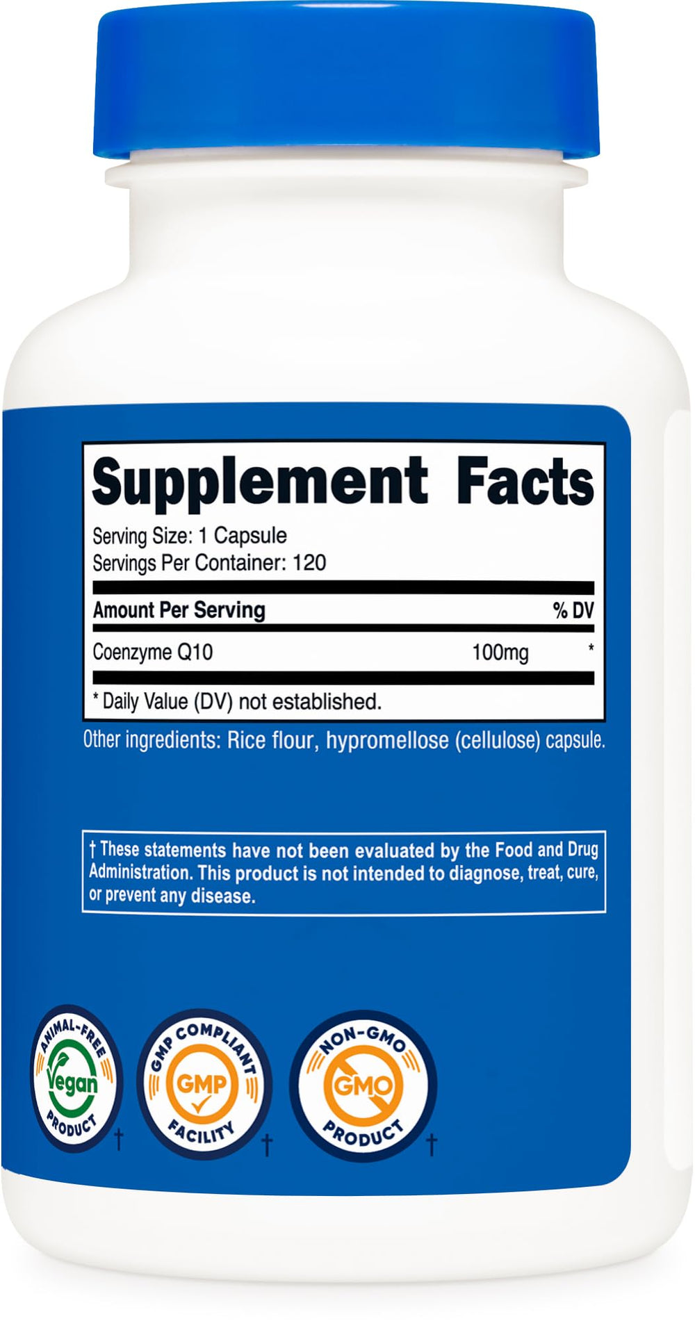 Non-GMO and gluten-free label for Nutricost CoQ10