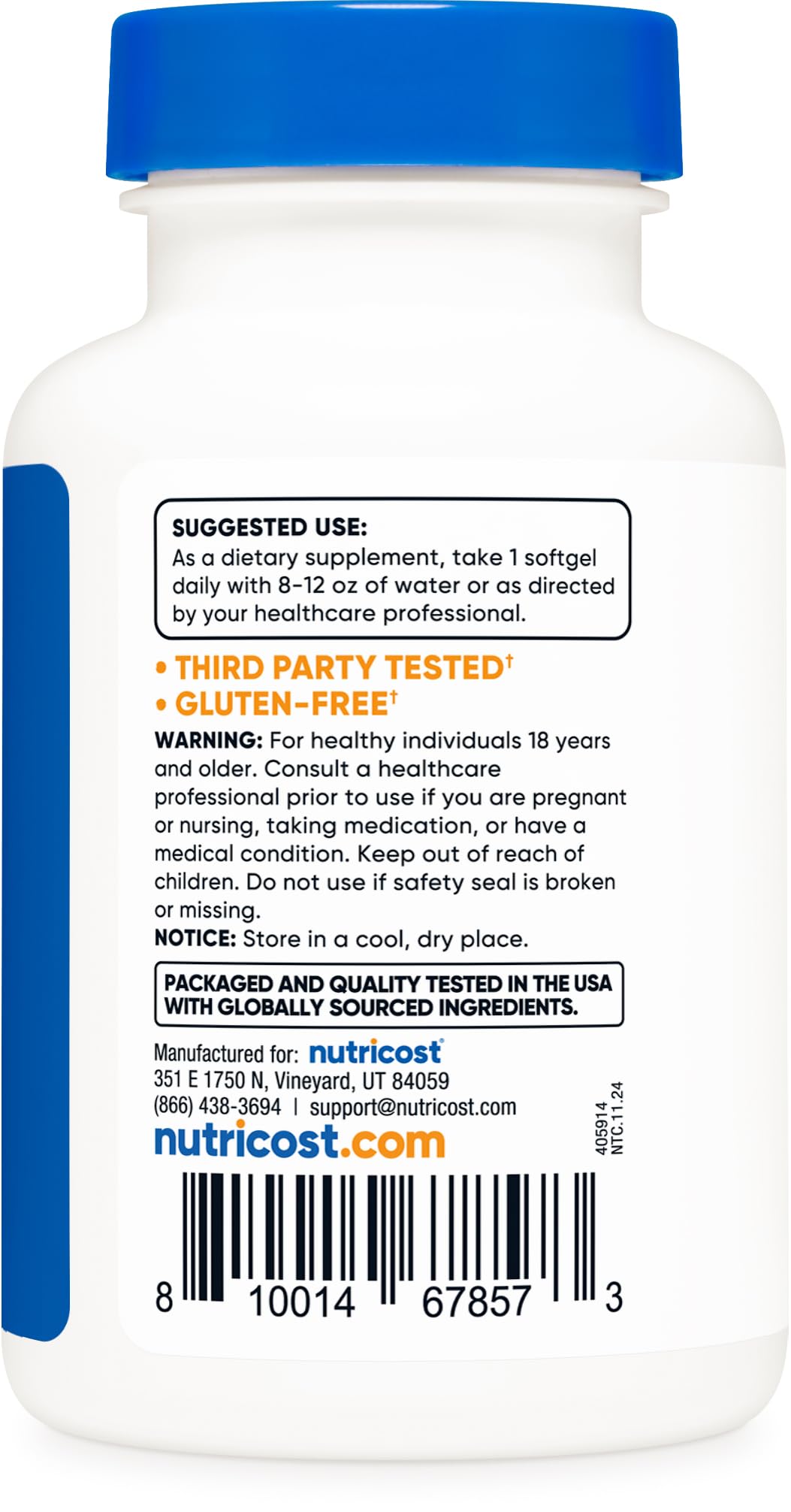 Gluten Free and Non-GMO Nutricost CoQ10 Softgels packaging